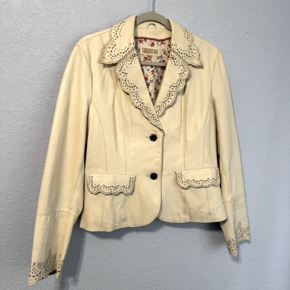 Wilsons Leather Floral Cutout Pockets Blazer Jacket